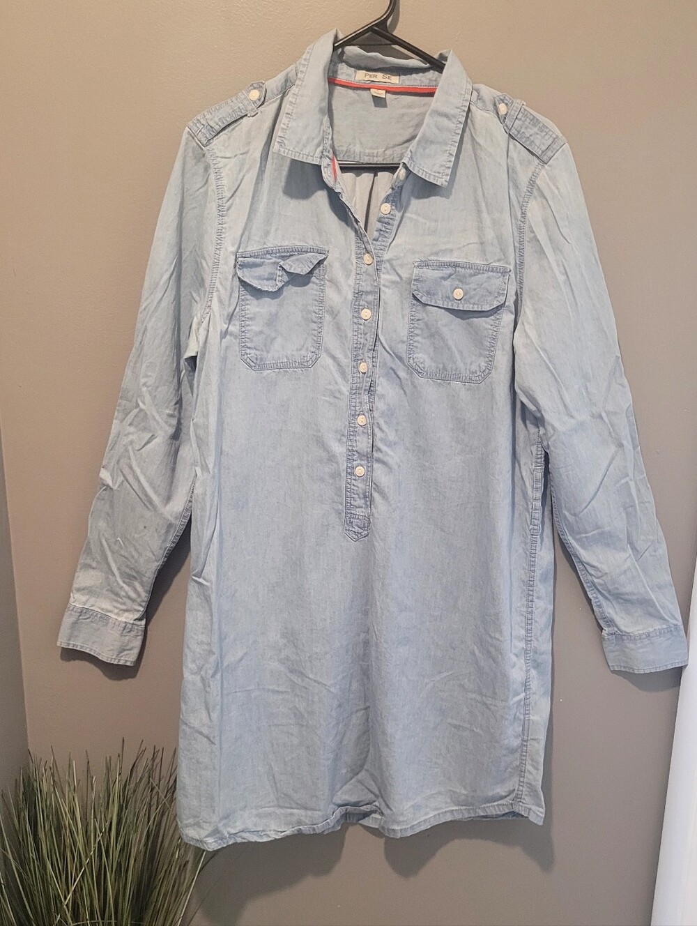 Per Se Blue Pullover Tunic Tshirt Dress Sz L